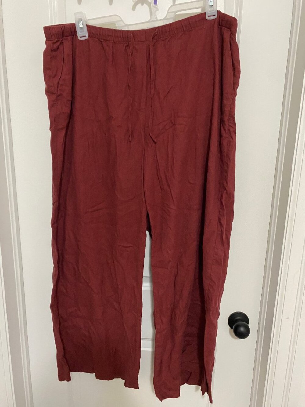 Burgundy Linen Blend Wide Leg Pants Size 2x